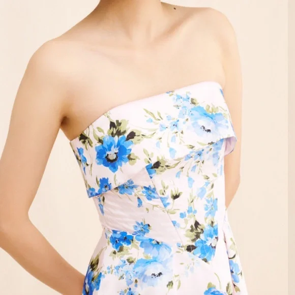 Anthropologie if By Sea Strapless Blue Floral Gown size Medium $129 - Picture 4 of 16